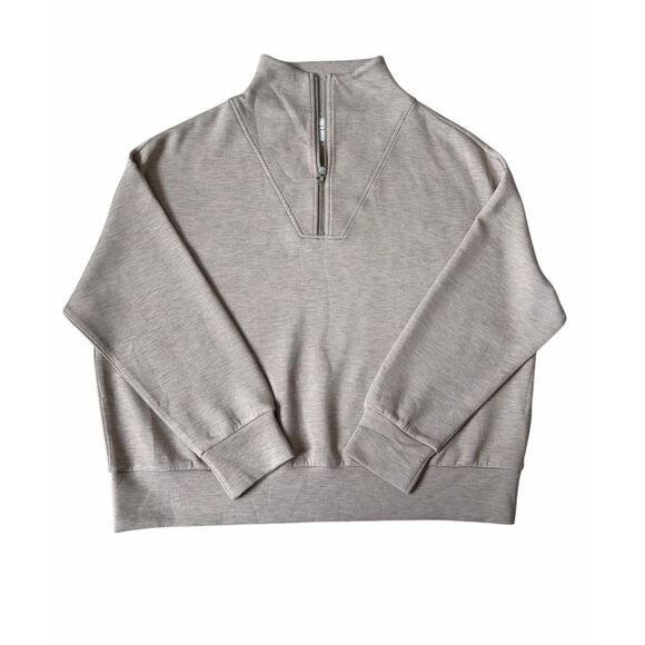 NWOT VARLEY Set Double Soft The Wide Leg Pant 28" Hawley Half Zip Sweat XL Taupe - Picture 2 of 16